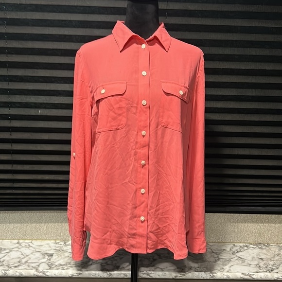 Loft Women’s Everyday Pink Long Sleeve‎ Button Front Collared Shirt Size Medium - Picture 6 of 9
